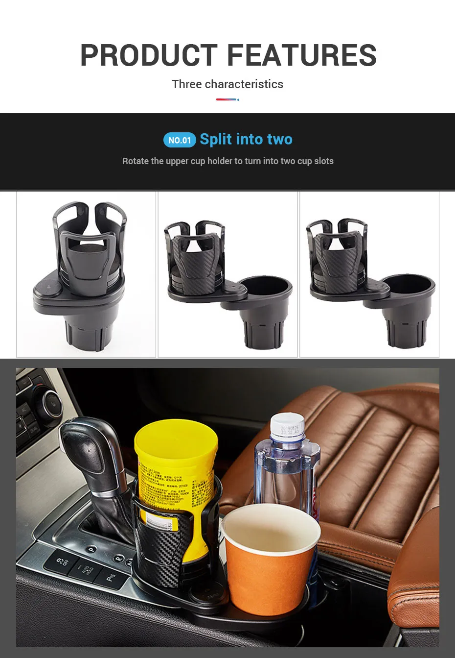 2 in 1 Car Cup Holder Expander 360 Degree Adjustable 2 in 1 Car Cup Holder Expander 360 Degree Adjustable