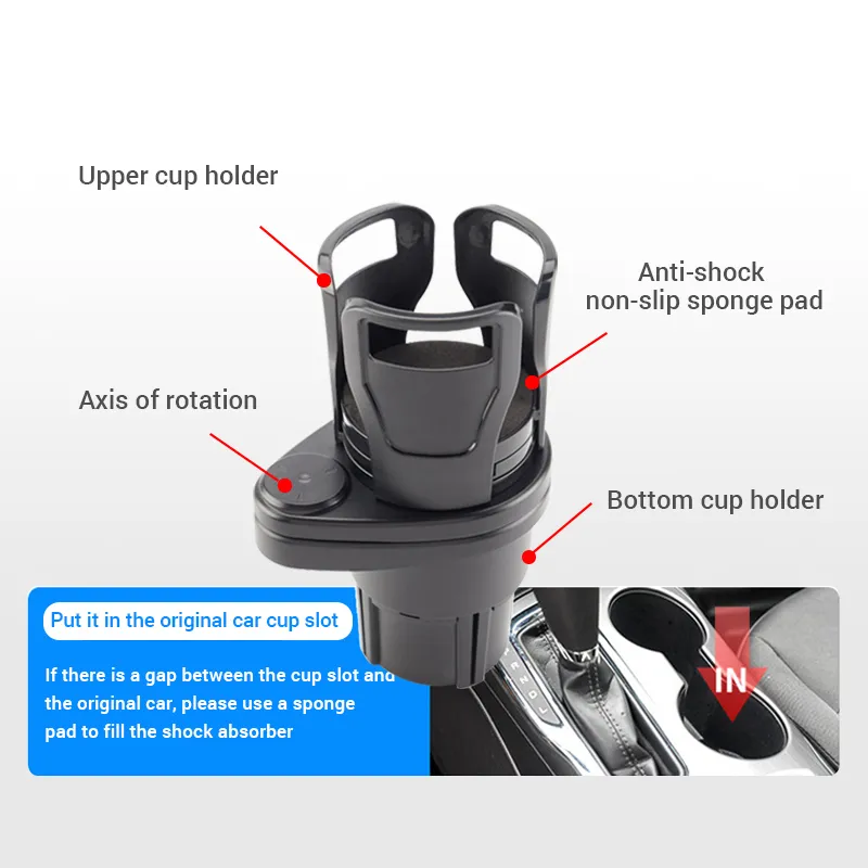 2 in 1 Car Cup Holder Expander 360 Degree Adjustable 2 in 1 Car Cup Holder Expander 360 Degree Adjustable