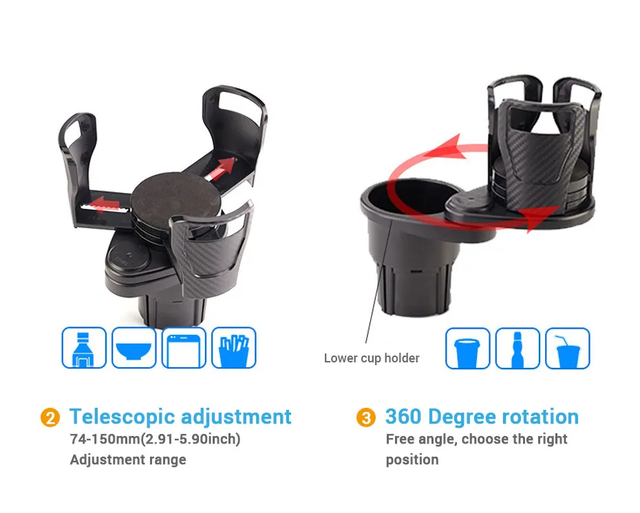 2 in 1 Car Cup Holder Expander 360 Degree Adjustable 2 in 1 Car Cup Holder Expander 360 Degree Adjustable