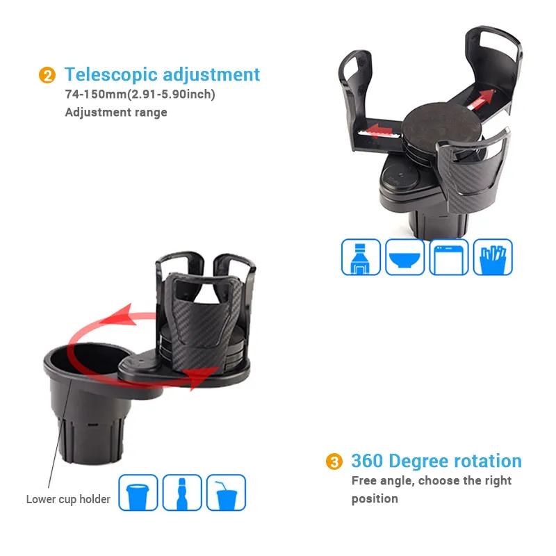 2 in 1 Car Cup Holder Expander 360 Degree Adjustable 2 in 1 Car Cup Holder Expander 360 Degree Adjustable
